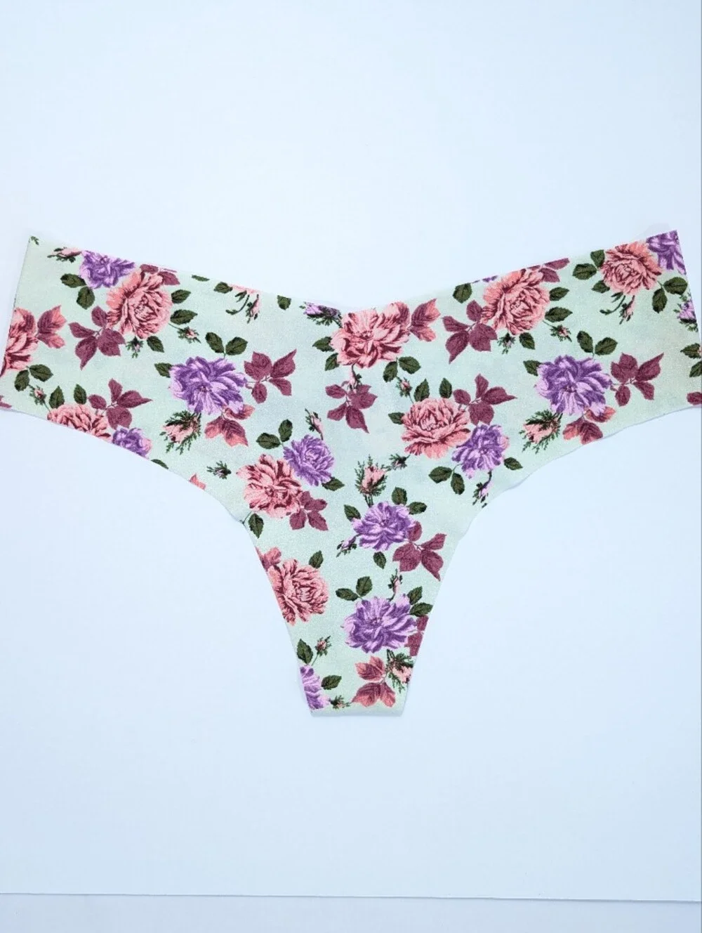 Victoria's Secret No Show Thong Medium Women Low Rise Panty floral 7ciz green